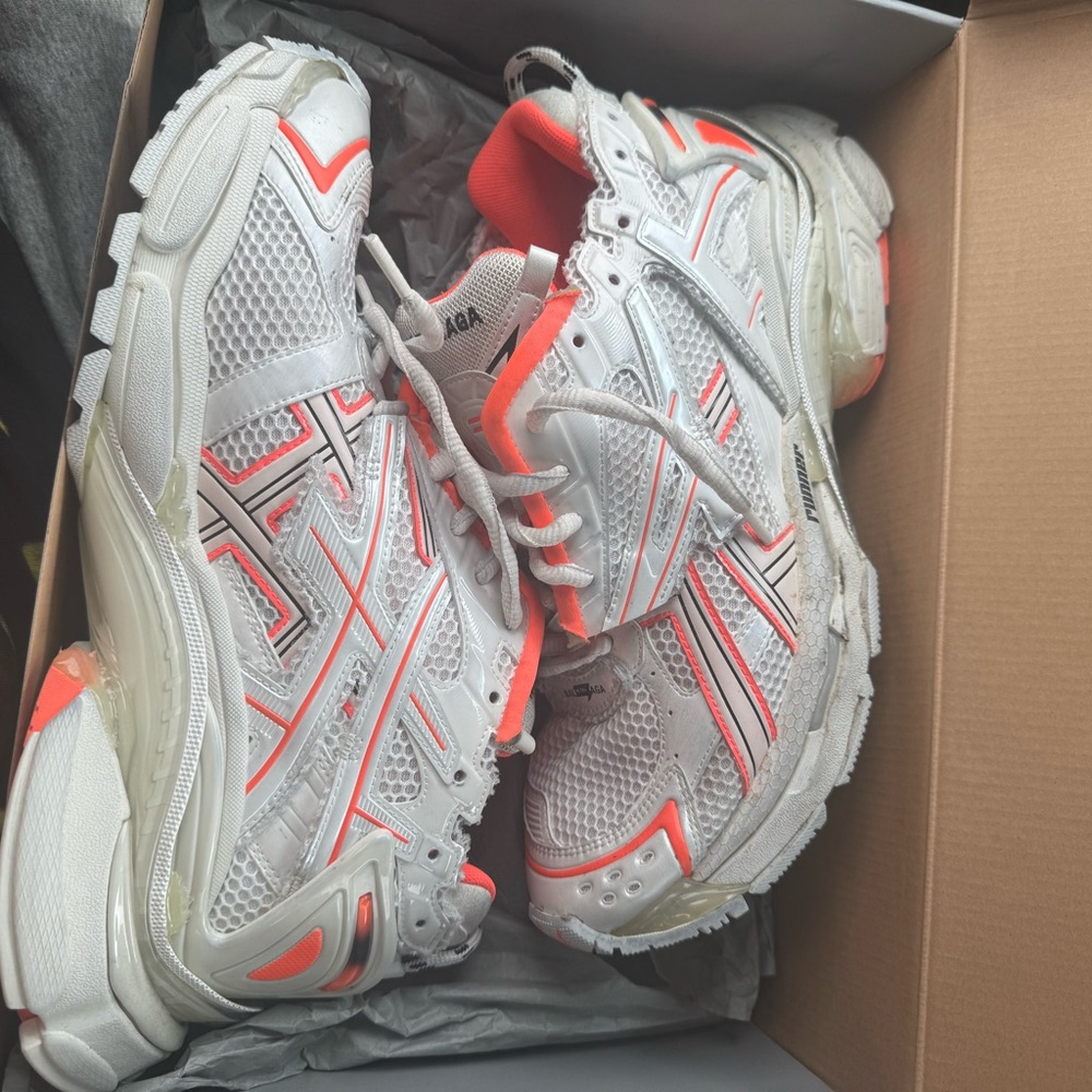 White and orang Athletic Sneakers